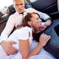 Teen bride gives head in the car